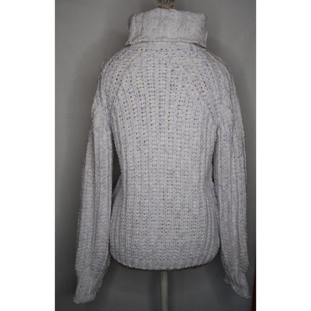 POL SMST289 Chunky Cable Knit Turtleneck Sweater White Speckled Balloon Sleeve M - Picture 8 of 8